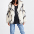 Promotion winter warm women faux fur coats black and white faux fur jacket coat